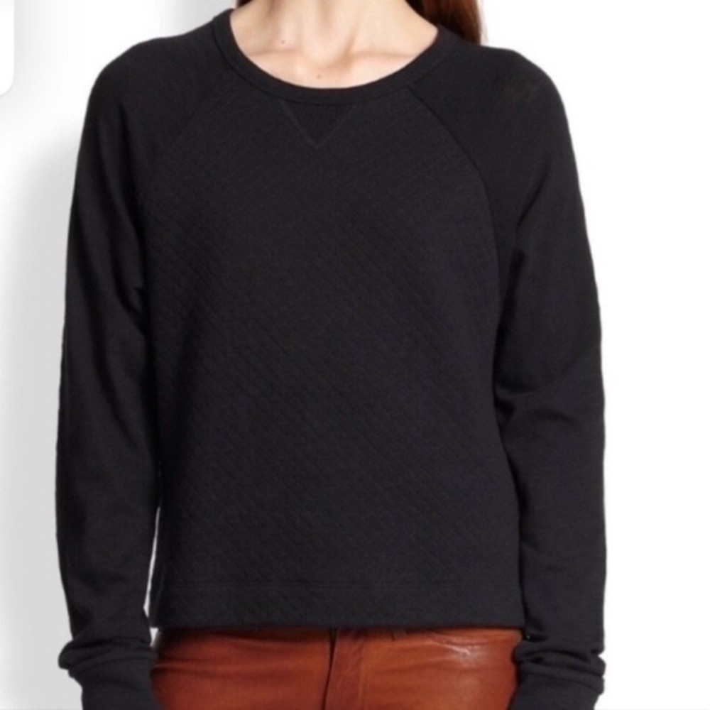 Rag & Bone JEAN Rein Black Quilted Raglan Sweatshirt Size Medium